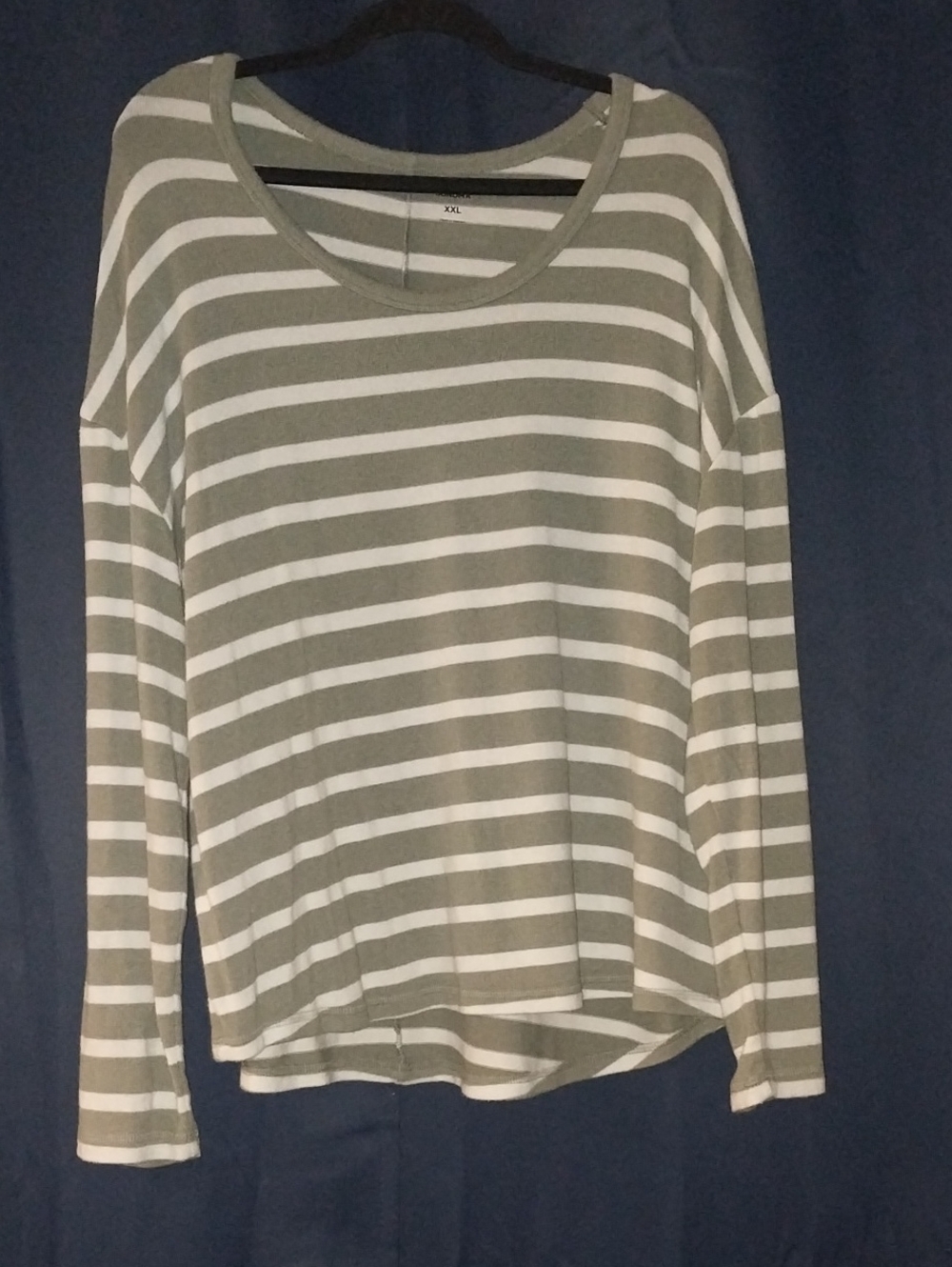 Women’s Sage and White Striped Long-Sleeve Scoop Neck Top